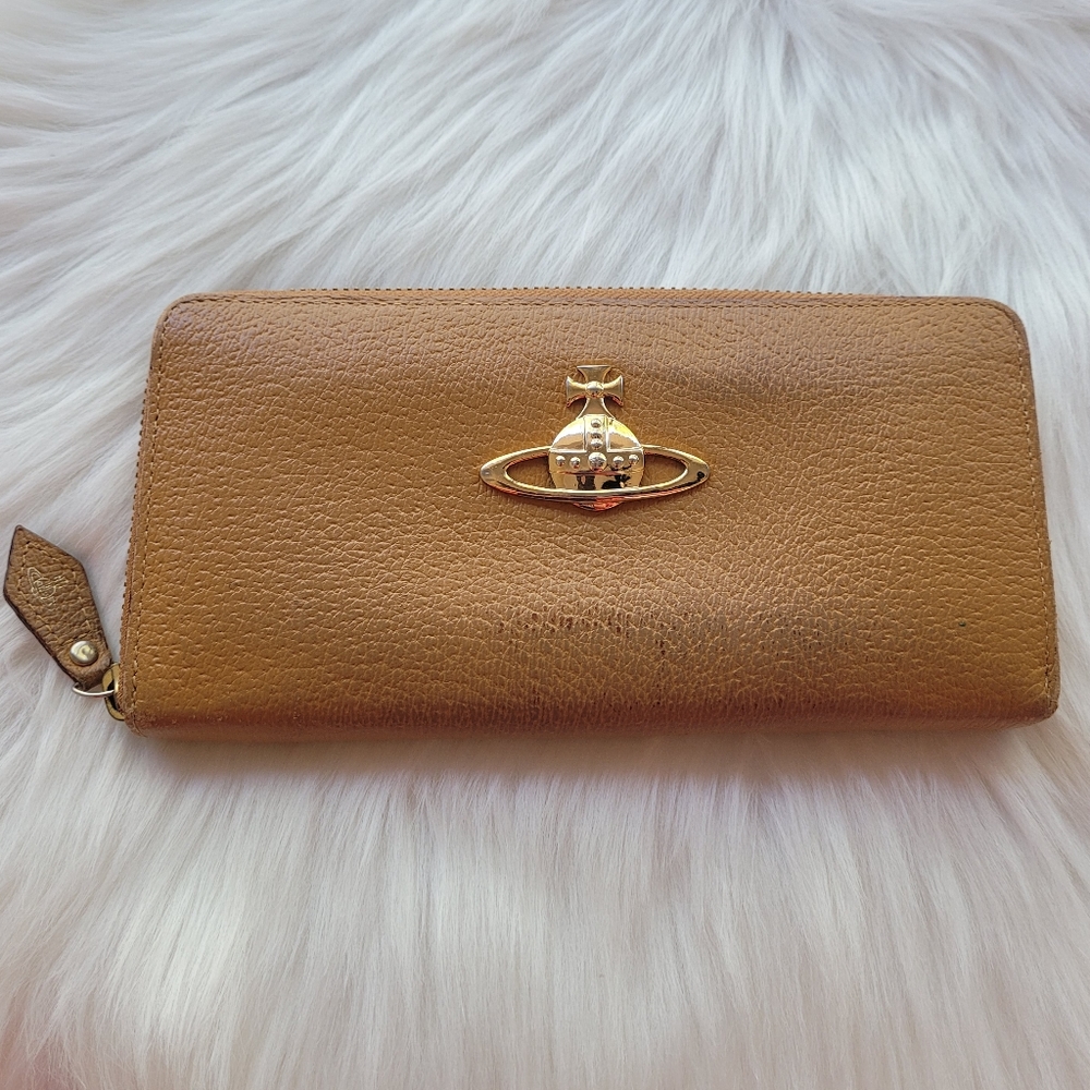 Vivienne Westwood Orb Brown Leather Zip-Around Long Wallet